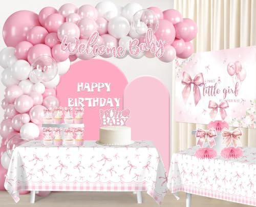 Pink Bow Baby Shower Decorations, Welcome Baby Girl Balloon Arch Kit - Image 3