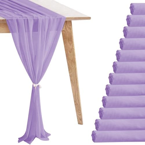 12 Pack Light Purple Table Runner 10ft Romantic Chiffon Table Runner for Wedding Baby Shower and Birthday Party Cake Table Decorations(120 x 12 in) by Unknown