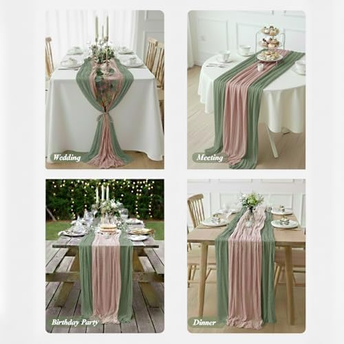 Cheesecloth Table Runner 10 Pack Sage Green and Dusty Pink, Boho Gauze Table Runner 10Ft 120 Inches Long for Wedding Decor, Party & Home Table Decoration - Image 4