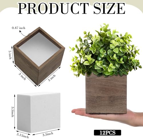 Suzile 12 Set Wooden Box Centerpiece, 5 Inch Square Planter Vase - Image 2
