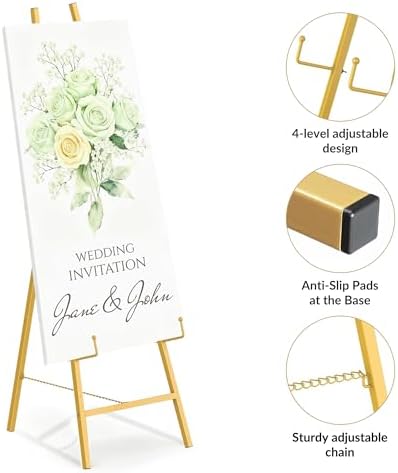 Garvee 2 Pack Welcome Sign Stand, 57.5" Display Easel Stand for Sign with Adjustable Height Chain, Heavy Duty Art Easel for Paintings, Posters, Baby Showers, Birthday Parties, Gold - Image 3