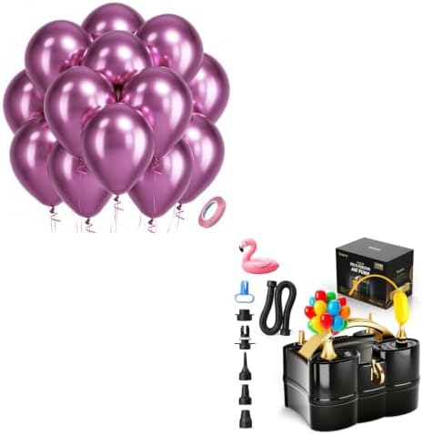 Bezente Metallic Hot Pink Latex Party Balloons - 100 Pack 12 inch Round Helium Chrome Dark Pink Magenta Fuchsia Balloons and Electric Balloon Pump Multiple by Bezente