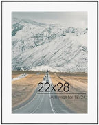 FLYJOE 22x28 Metal Picture Frame For Wall With Mat For 18x24, 22''x28'' Aluminum Photo Frames With Tempered Glass, Minimalist Modern Poster Frame Horizontal And Vertical Formats, Black by FLYJOE