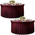 2 Pack 132inch Burgundy Round Tablecloth, Circle Stretch Table Cloths for 6 FT Tables, Wrinkle Free Round Table Skirt for Wedding Birthday Photography Party Social Events Engagement Party Decoration by Creativepartyuniquedecorat