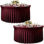 2 Pack 132inch Burgundy Round Tablecloth, Circle Stretch Table Cloths for 6 FT Tables, Wrinkle Free Round Table Skirt for Wedding Birthday Photography Party Social Events Engagement Party Decoration by Creativepartyuniquedecorat