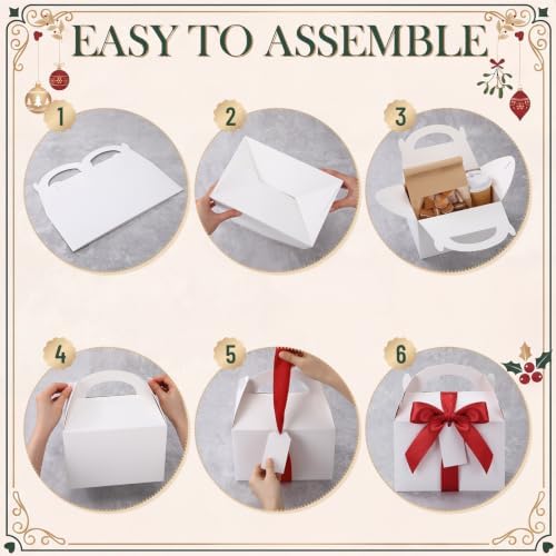 Maitys 24 Set Large Gable Boxes with Handle Ribbon and Tag, White, Red - Image 3