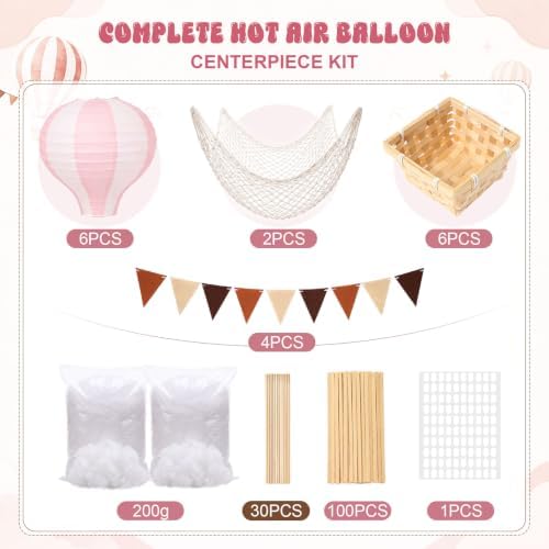 Spiareal 6 Sets Pink Hot Air Balloon Paper Lanterns Decor with Basket - Image 2