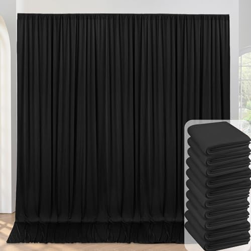 Black Backdrop Curtain for Parties, 10 Panels Wrinkle Free Polyester Photo Backdrop Drapes for Weddings Birthday Anniversary Graduation Stage Photography Background Curtains Bulk, 50 ft x 10 ft by ENJOYYOURPARTY