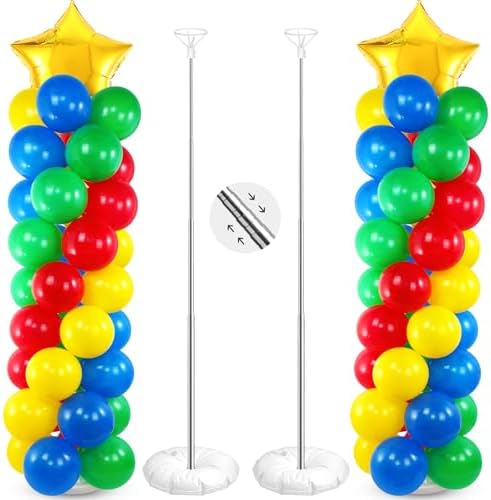 Seematn 2 Sets Balloon Stand Kit Hero Themed Party Decor 142 Pcs Adjustable Balloons Column Stand Kit 6.6 ft Arch Stands with Base Telescopic for Floor Decor for Birthday Baby Shower Party Supplies by Seematn