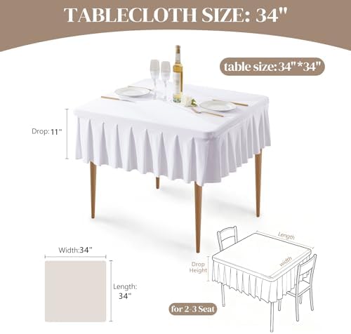 Wish Care 4 Pack White Spandex Tablecloths for 34x34 Inch Square Tables, Stretch Fitted Table Clothes with Pleated Ruffle Skirt for 34” Table, Wrinkle Free and Elastic, for Party Kitchen Home Dining - Image 5