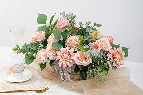 YYHUAWU Artificial Flowers Combo Box Set Gradient Color Flower Leaf with Stems for DIY Wedding Bouquets Centerpieces Baby Shower Party Home Decorations Peach - Image 5