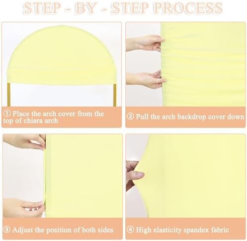 Yellow Arch Cover 7.2ft, 6ft Wedding Arch Stand Cover Yellow Arch Covers Set of 2 Round Top Chiara Backdrop Covers Arch Spandex Cover Stretchy Fabric for Birthday Balloon Party Decoratioin - Image 5