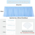 167in Baby Blue Tulle Table Skirts for Rectangle Tables 6/8ft, 2-Layer Gold Grim Ruffle Tulle Tutu Blue Cloth Table Skirt 14ft Decor Boy Birthday Party Baby Shower Cake Dessert Tables(No Table Cover) - Image 6