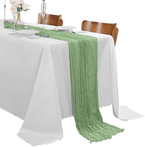 15 Pack Sage Green Cheesecloth Table Runner 9FT Rustic Sheer Table Runners 17x108 Inch Gauze Boho Runner for Wedding Bridal Baby Shower Birthday Party Table Decorations by Cupuamon