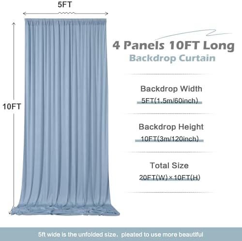 20ft x 10ft Wrinkle Free Dusty Blue Backdrop Curtain for Parties, 4 Panels 5x10ft Silky Polyester Backdrop Drapes Photo Back Drop Cloth for Wedding Birthday Baby Shower Photography Background - Image 6