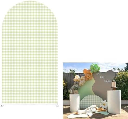 Plaids Arch Backdrop Cover for Silly Goose Baby Shower Arch Frame Stretchy Cover Gingham Kids 1st Birthday Party Fiesta Decorations (7.2x4ft Cover,Light Green) by ittsmnt