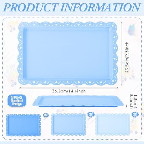 6 Pcs Blue Serving Trays Plastic Food Platters - Image 2