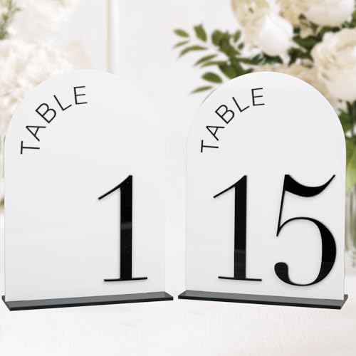 White Arch Wedding Table Numbers 1-15, Black Numbers and Stands by JINMURY