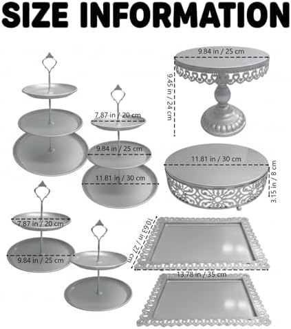 8 Pcs Cake Stands Set Metal Dessert Table Display Tiered Cupcake Holder Candy Donut Fruit Plate Cake Serving Tray Candlestick Display Treats Serving Tower for Wedding Birthday Party Decor (Silver) - Image 3