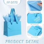 Qilery 50 Pcs Wedding Paper Gift Bags Bulk with Tissue Paper Small Gift Bags with Handle and Tags for Birthday Wedding 4th of July Party Business(Light Blue,4.7 x 2.4 x 3.9'') - Image 2