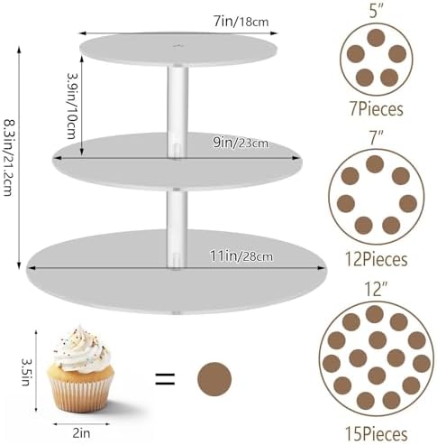 J JOYSAY Light Grey Print Acrylic Cupcake Stand 3 Tier Dessert Table Display Set Clear Cake Stands for Party Baby Shower Wedding Decorations Easy Assembly Donut Tower - Image 3
