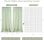 10ft x 10ft Sage Green Chiffon Backdrop Curtain with Lights String for Parties,2 Panels Sheer Tulle Curtain Wedding Backdrop for Baby Shower Birthday Party Ceremony Reception Home Decorations - Image 7