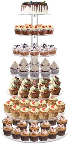 YestBuy Cupcake Stand, Acrylic Cupcake Tower Tree, 7 Tier Large Cupcake Holder for Pastry, Clear Cupcake Dispaly Stand for Party, Wedding, Baby Shower by YestBuy