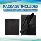 Papertide 36 Pack Black Mini Gift Bags 10×4.5×11 inch with Tissue Paper - Image 3