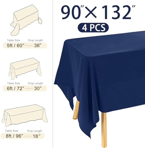 4 Pack Rectangle Tablecloth 90x132Inch Navy Blue Washable Polyester Table Cover for Wedding Dining Table Buffet Parties Banquet Decoration（Navy Blue） - Image 2