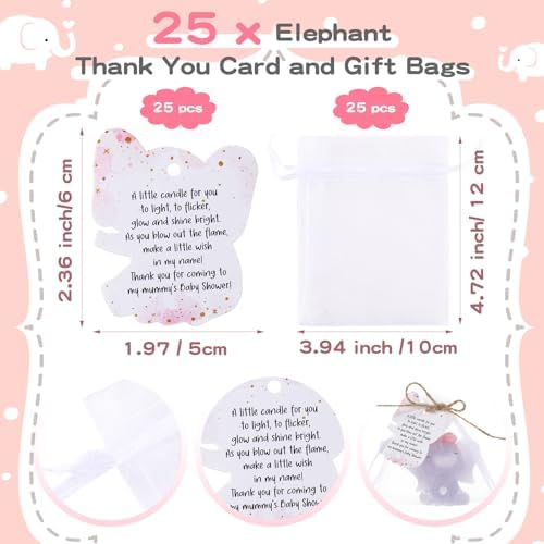 Conelist 25 Set Baby Shower Candles Favors Elephant for Guests, Pink - Image 3