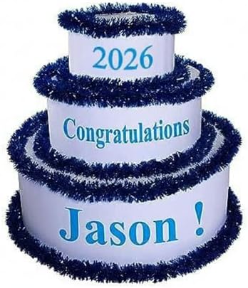 Anderson's White & Blue Personalized Pop-Out Cake, Life-Size Surprise Prop for Graduation, Retirement, Birthday, Engagement, Corporate Events – Custom Name, DIY Kit, Photo-Ready Reveal by Andersons