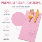 100Pcs Light Pink Napkins Disposable Linen Feel Dinner Paper Napkins with Built-in Flatware Pocket, Airlaid Paper Pre-Folded Napkins for Silverware Baby Shower Wedding Birthday Party - Image 3
