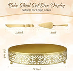 Wenqik 12 Inch Gold Cake Stand Metal Round with Cutter Spatula, Classic - Image 2