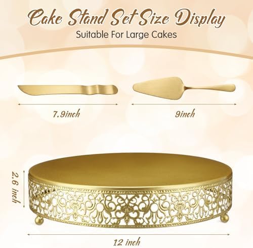 Wenqik 12 Inch Gold Cake Stand Metal Round with Cutter Spatula, Classic - Image 2