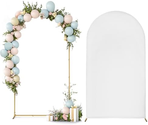 Skypatio 7.2FT Wedding Metal Arch Backdrop Stand with White Backdrop Cover, Balloon Gold Arch Stand for Birthday Party Baby Shower Wedding Decoration Stand for Backdrop by Skypatio