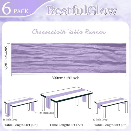 6 Pack Lavender Purple Cheesecloth Table Runner 10Ft 23 x 120 Inch - Image 2