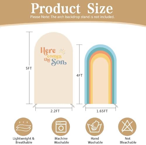 2 Pcs Here Comes The Son Arch Backdrop Covers,Set of 2(5FT/4FT) Sunrise Rainbows Arch Fabric Cover for Birthday Baby Shower Party Decoration - Image 4