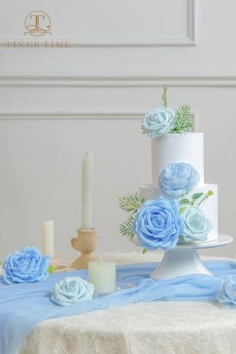 TINGE TIME 23pcs Artificial Wedding Flower Combo, Rose Peony Light Blue - Image 3