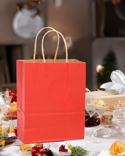 qiqee 100PCS Gift Bag with Handles Bulk Kraft Red Paper Bags Multiple Uses (13''x5 x10 inch Large Size) - Image 6