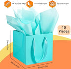 AZOWA Teal Square Gift Bags with Tissue - 12 Inch Paper Bags with Handles Birthday Party Favor Christmas Wedding Gift Box Flowers Decoration (10 PCS, 12x12x12 in) - Image 2