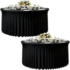 GALLETY 2 Pack Black Table Cloth for 5FT Round Tables, Fitted Spandex 120 inch Round Tablecloth, Wrinkle Free Black Table Skirt for Receptions Birthday Holiday Dinner Banquet Juneteenth Decorations by Creativepartyuniquedecorat