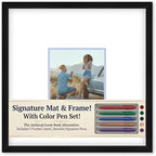 CountryArtHouse Signature Keepsake Frame - Square Mat Window - Black Wood Genuine Hardwood 20x20 8x8 Photo - Sky Blue Border Mat - Gel Pens Included for Guest Signing by CountryArtHouse