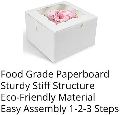 O'CREME [50 Pack] Small Bakery Cake Boxes With Window, 4x4x2.5, Cupcakes Donuts Cookies Pastries, For Wedding Treats Party Favors Showers Gift, White Paper Kraft Cardboard Mini Packaging Containers - Image 3