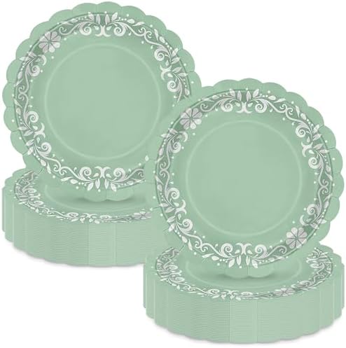 100 Pcs Sage Green Platos De Barro Mexicanos Paper Plates 9 Inches Cielito Lindo Party Decoration Disposable Scalloped Cinco De Mayo Paper Plates for Fiesta Mexican Talavera Baby Shower Supplies by Stuffygreenus