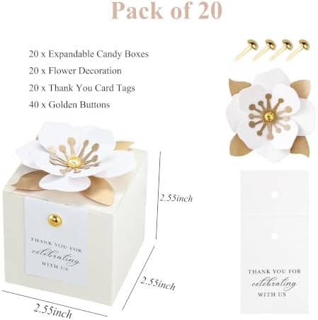 FEIYI 20 PCS Favor Boxes, Sparkle Ivory Candy Boxes 2.55x2.55x2.55 - Image 2
