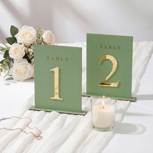 Geelin 20 Pcs Wooden Wedding Table Numbers 1-20 with Stands, Sage Green - Image 3