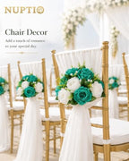 NUPTIO Flower Wedding Centrepieces for Tables - 6 Pcs 9.5in Diameter Teal & White Artificial Flowers Rose Ball for Centerpieces Table - Fake Rose Arrangements for Weddings Birthday Party Decorations - Image 3