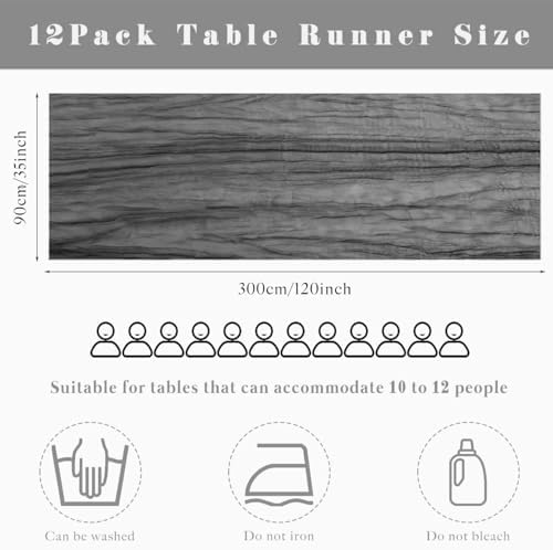 12 Pcs Gray 35 x 120 Inches Long Cheesecloth Table Runner 10FT Runner for Tables Gauze Fabric Boho Table Runner Decoration Rustic Semi Sheer Runner for Wedding Baby Shower Birthday Party (Gray) - Image 3