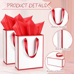Yeaqee 50 Pcs Metallic Paepr Gift Bags Bulk with Handles,White Red - Image 3