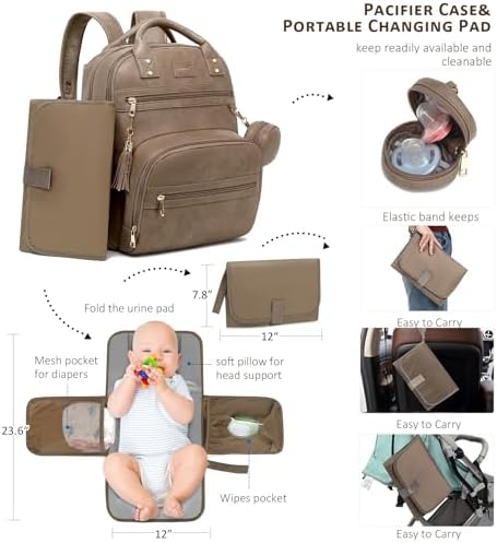 ROSEGIN Premium Vegan Leather Diaper Bag Backpack with Waterproof Changing Pad, Reinforced Zippers & Odor-Free, 20 Pockets Pro Organizer, Fits 15.6" Laptop, Stroller Straps, Baby Bag for Mom, Taupe - Image 3